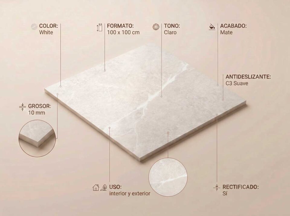 Porcelánico Bodo White 100×100 cm MT Rect Slipstop