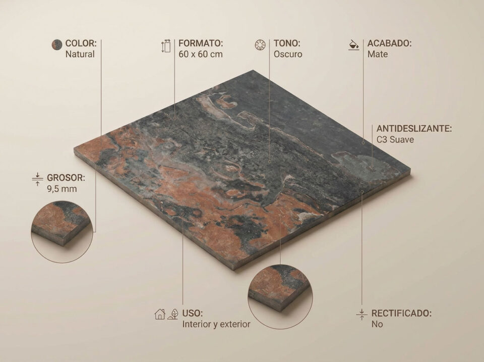 Porcelánico Castleford Natural 60×60 cm MT Slipstop