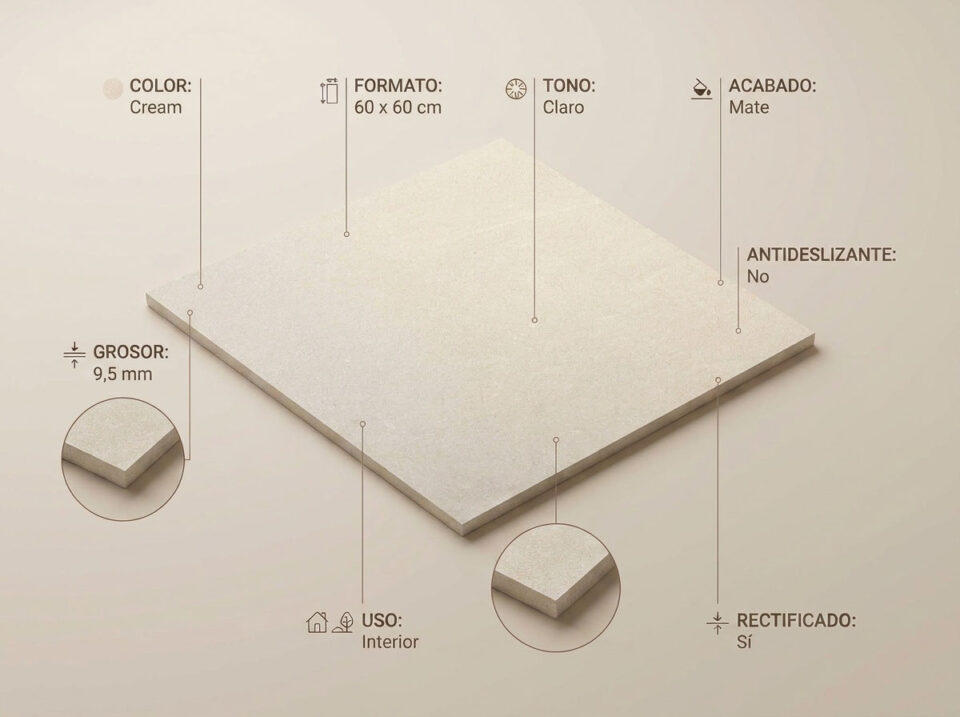 Porcelánico Halton Cream 60×60 cm MT Rect