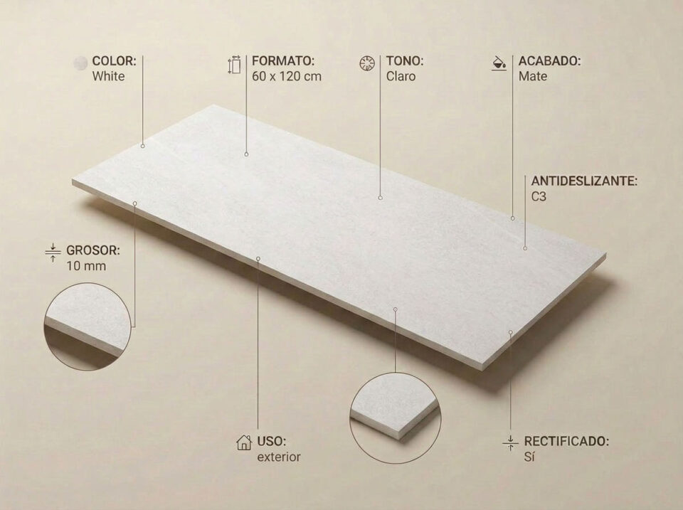 Porcelánico Halton White 60×120 cm MT Rect Antid