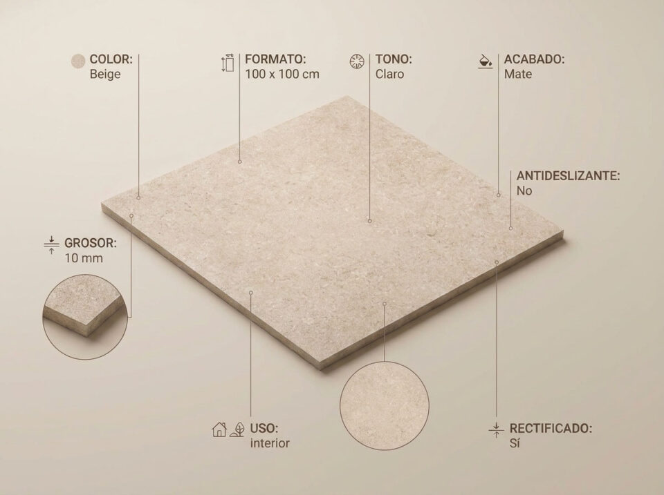 Porcelánico Lomma Beige 100×100 cm MT Rect