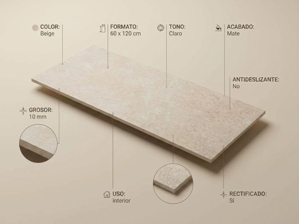 Porcelánico Lomma Beige 60×120 cm MT Rect