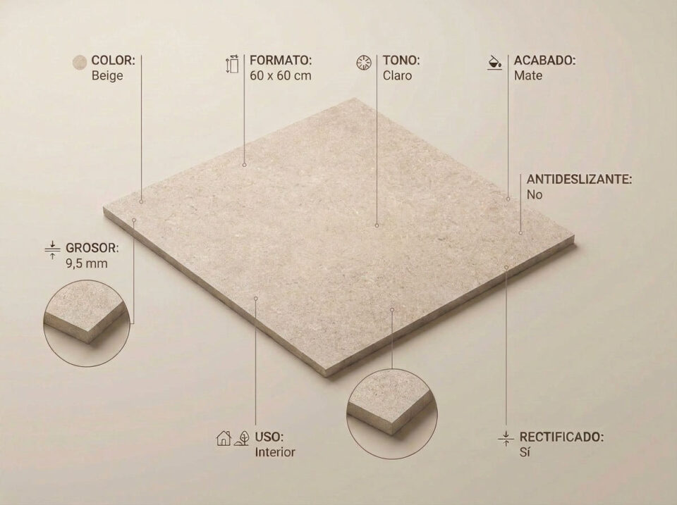 Porcelánico Lomma Beige 60×60 cm MT Rect