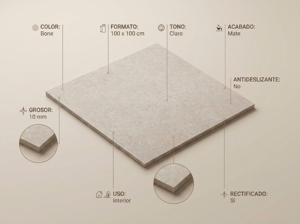Porcelánico Lomma Bone 100×100 cm MT Rect