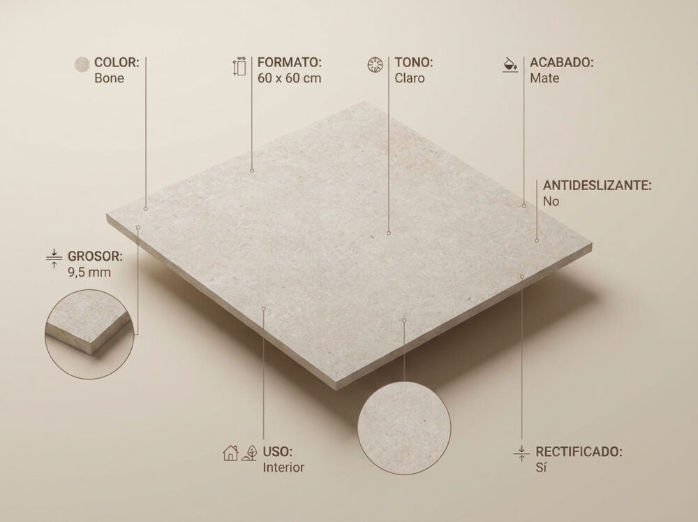 Porcelánico Lomma Bone 60×60 cm MT Rect