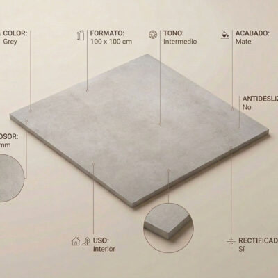 Azulejo porcelánico gris mate rectificado