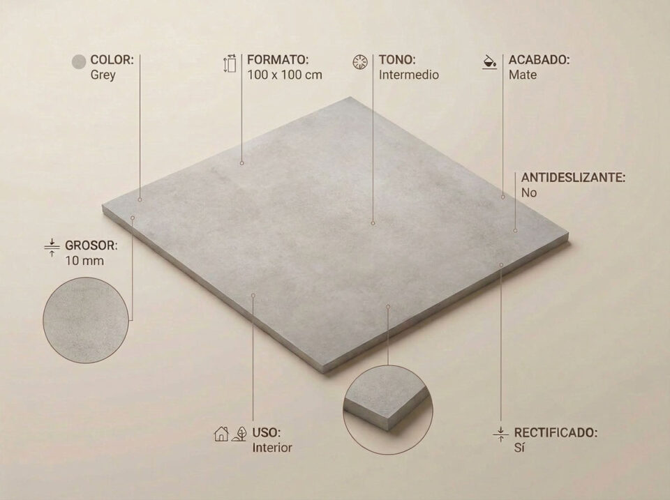 Porcelánico Balance Grey 100×100 cm MT Rect