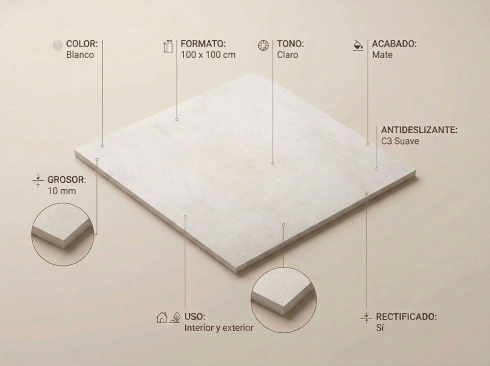 Porcelánico Lecco Blanco 100×100 cm MT Rect Slipstop
