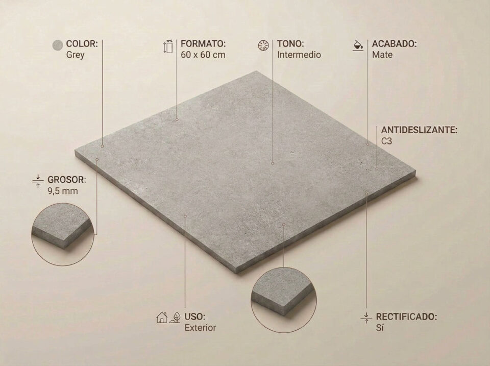 Porcelánico Balance Grey 60×60 cm MT Rect Antid