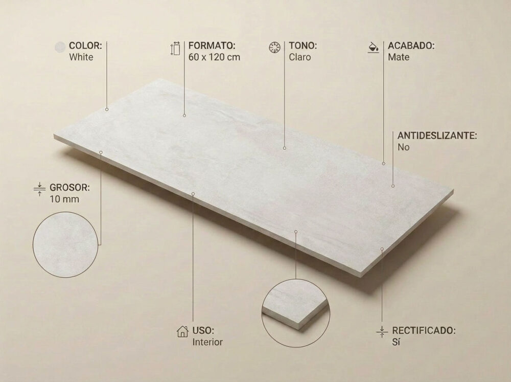 Porcelánico Balance White 60×120 cm MT Rect