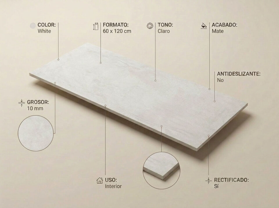 Porcelánico Balance White 60×120 cm MT Rect