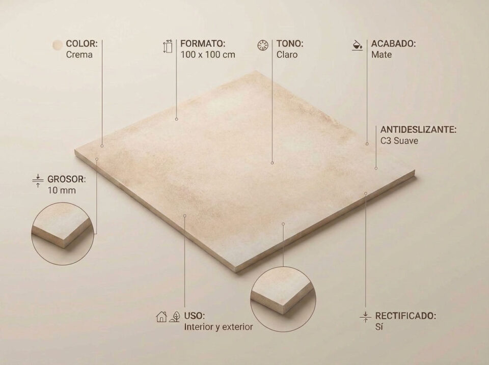 Porcelánico Lecco Crema 100×100 cm MT Rect Slipstop