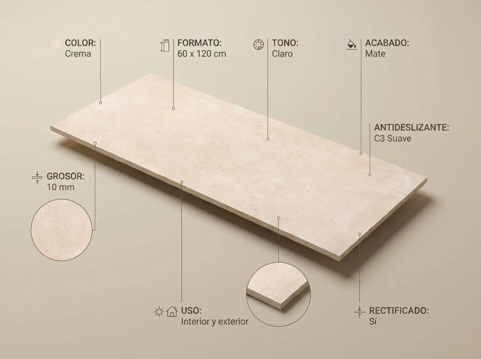Porcelánico Lecco Crema 60×120 cm MT Rect Slipstop