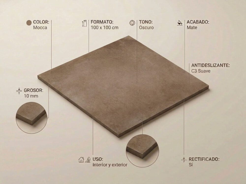 Porcelánico Lecco Mocca 100×100 cm MT Rect Slipstop