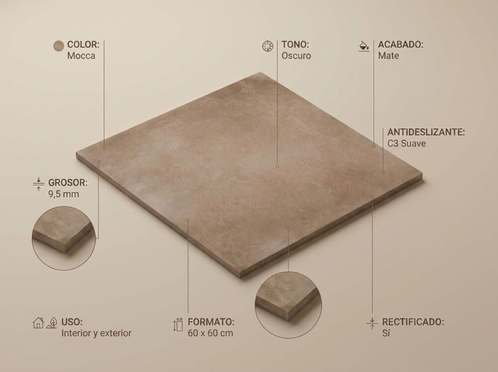 Porcelánico Lecco Mocca 60×60 cm MT Rect Slipstop