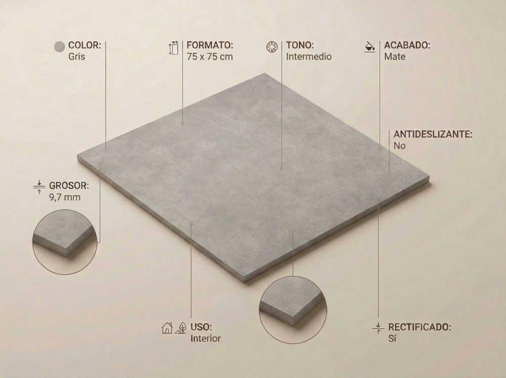 Porcelánico Vanguard Gris 75×75 cm MT Rect