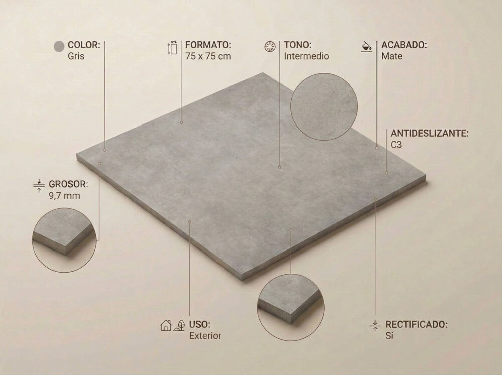Porcelánico Vanguard Gris 75×75 cm MT Rect Antid