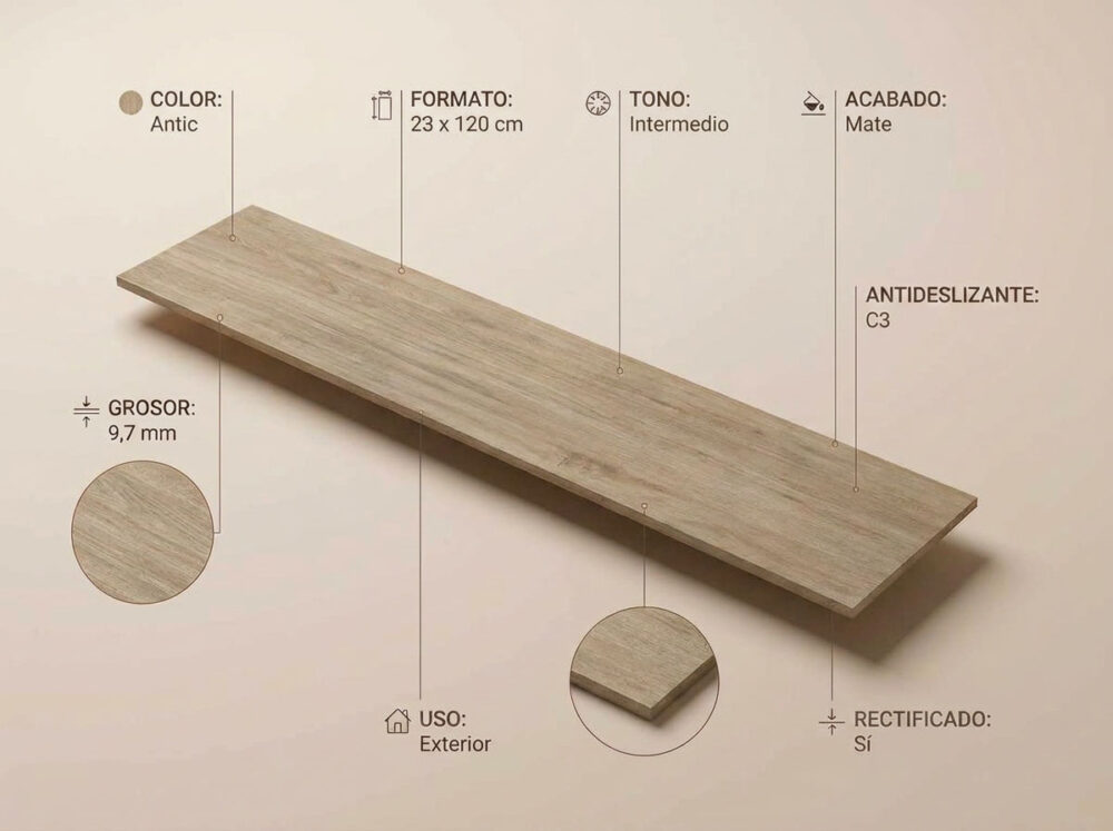 Porcelánico Vielha Antic 23×120 cm MT Rect Antid
