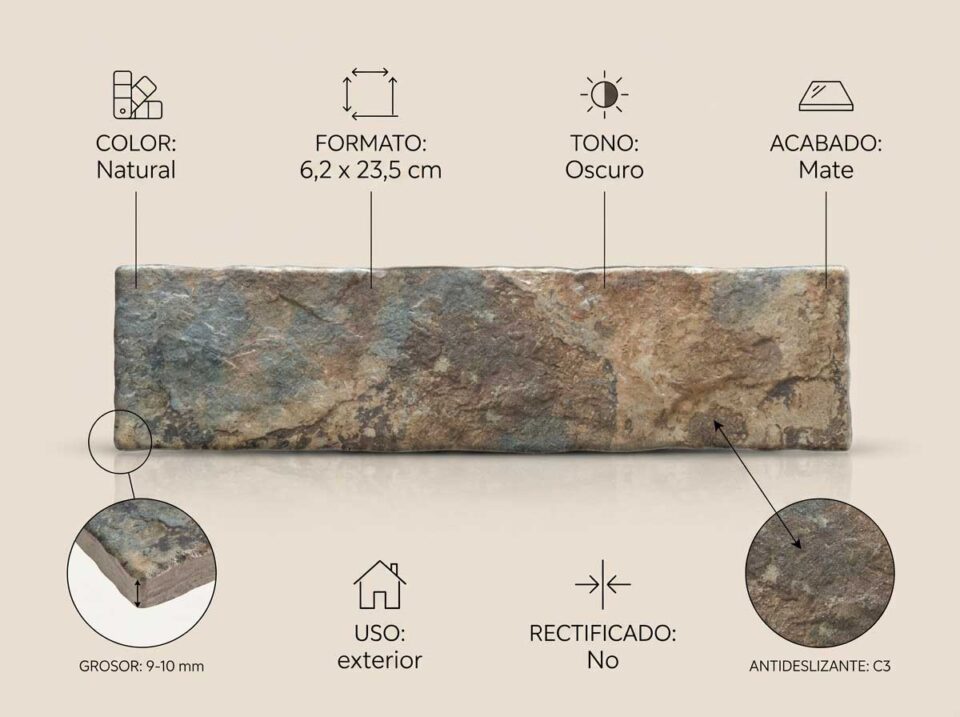 Porcelánico Bierzo Natural 6,2×23,5 cm MT Antid