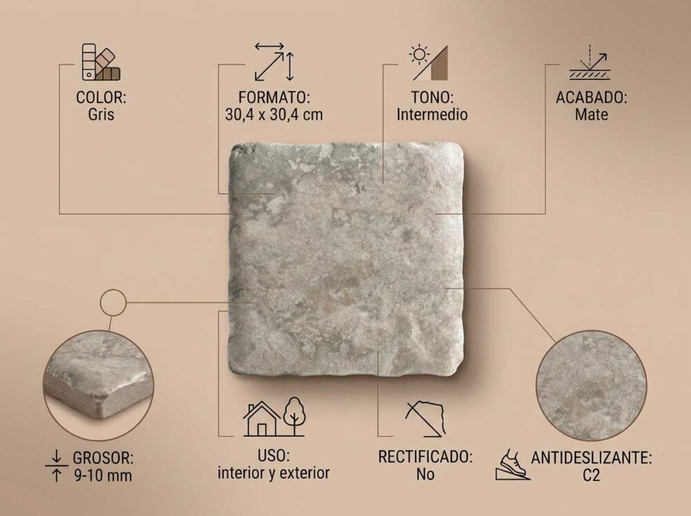Porcelánico Silex Gris 30,4×30,4 cm MT Antid