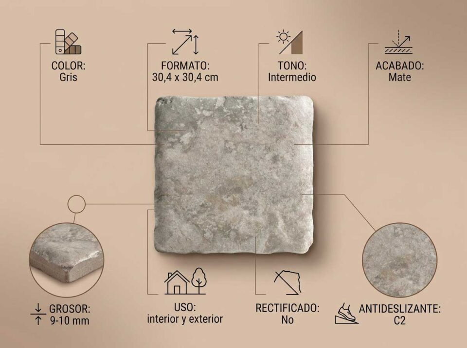 Porcelánico Silex Gris 30,4×30,4 cm MT Antid