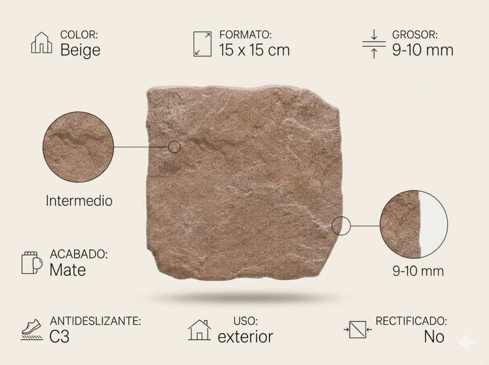 Porcelánico Yosemite Beige 15×15 cm MT Antid