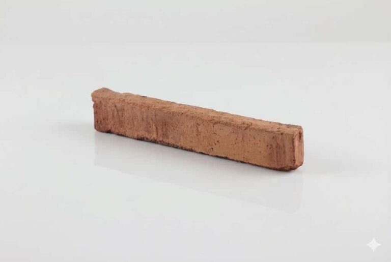 Pieza rectangular de barro cocido en tonalidad roja envejecida con superficie rugosa y acabado mate, formato alargado típico de complementos y zócalos rústicos.