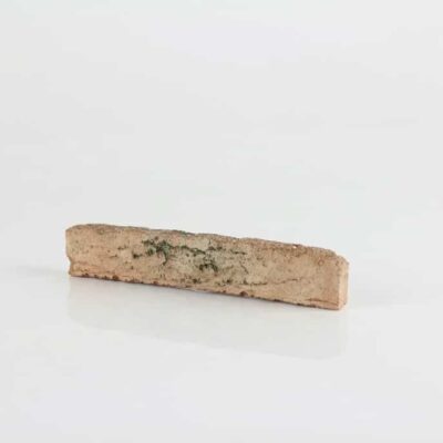 Pieza rectangular de revestimiento cerámico con textura rugosa enarenada en tonos beige y musgo, acabado mate rústico.