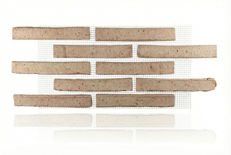 Piezas rectangulares de aplacado rústico en tono blanco con textura irregular y acabado mate, dispuestas horizontalmente sobre fondo neutro con cuadrícula de referencia.