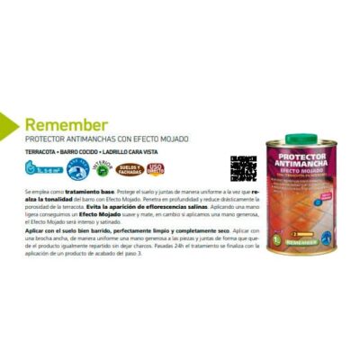 Bote de protector antimanchas con etiqueta morada y naranja, formato líquido para tratamiento de suelos. Producto de aplicación profesional visible con código QR y certificaciones en envase.