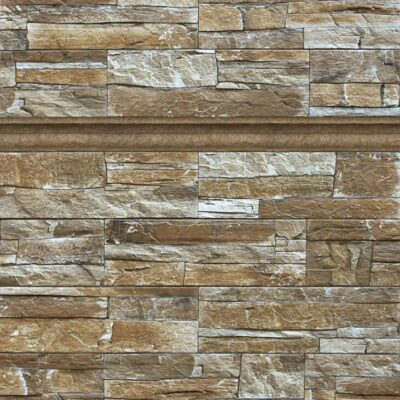 Superficie de gres cerámico con textura de piedra natural en tonos marrones y beige, acabado rugoso y mate con variaciones cromáticas que imitan la apariencia de piedra irregular apilada.