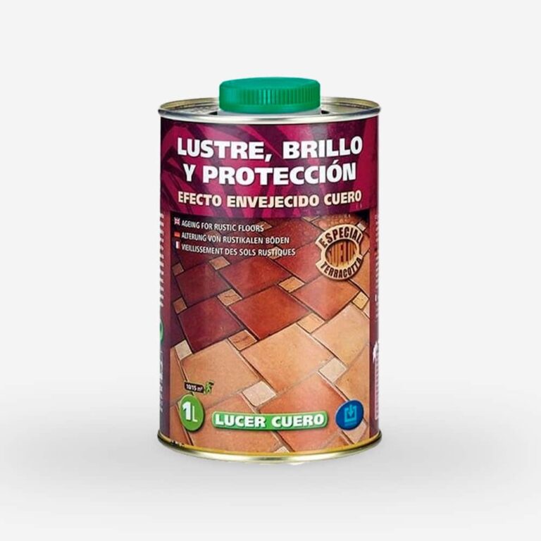 Lata metálica de 1 litro con tapa verde de rosca para sellador Lucer Cuero. Producto para lustre, brillo y protección con efecto envejecido mate en suelos rústicos.