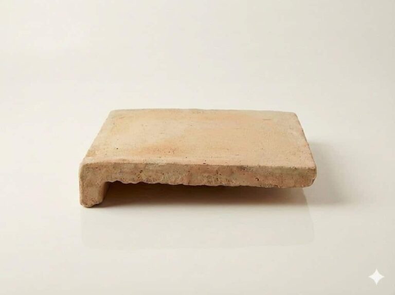 Peldaño de barro natural con forma rectangular y perfil lateral cuadrado. Superficie de color beige claro con textura rústica y acabado mate, mostrando los bordes irregulares características del barro cocido tradicional.