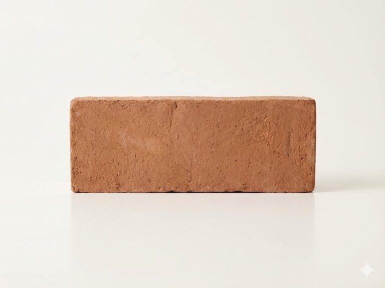 Pieza rectangular de barro cocido artesanal en formato 10x30 cm con superficie rugosa y textura natural. Tonalidad cálida terra con variaciones sutiles inherentes al proceso manual de fabricación.