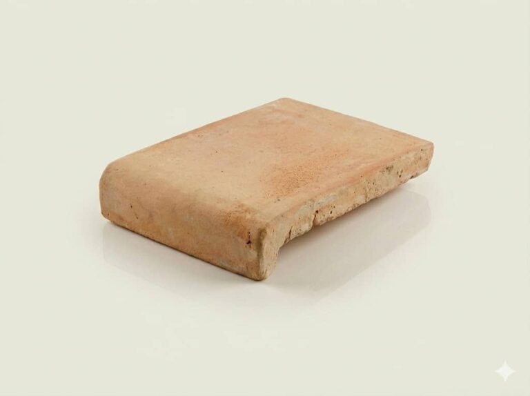 Peldaño rectangular de barro natural con superficie texturizada y acabado mate. Pieza de barro cocido en tonos tierra cálidos con ligeras variaciones de color y porosidad visible característica del material artesanal.