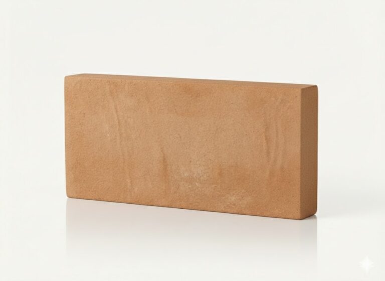 Pieza rectangular de barro cocido en tonos arena cálidos, acabado mate y rústico. Formato 14x28 cm con textura natural característica del barro cocido.