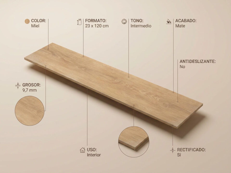 Porcelánico Meridiana Miel 23×120 cm MT Rect