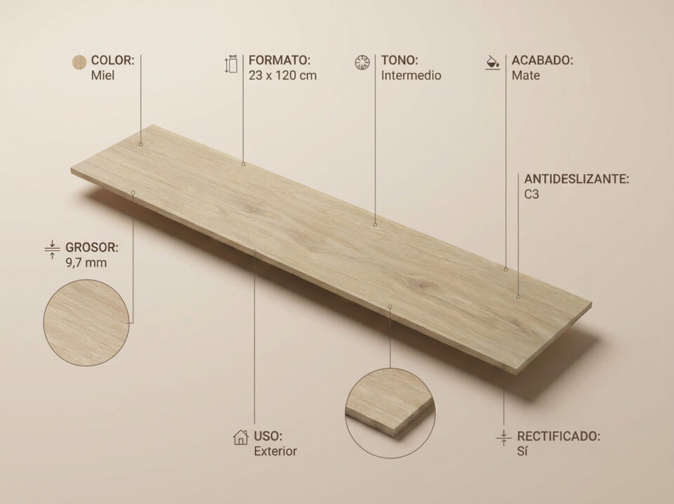 Porcelánico Meridiana Miel 23×120 cm MT Rect Antid