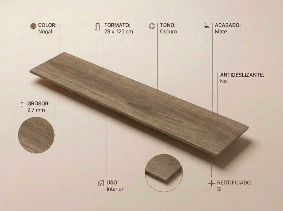 Porcelánico Meridiana Nogal 23×120 cm MT Rect