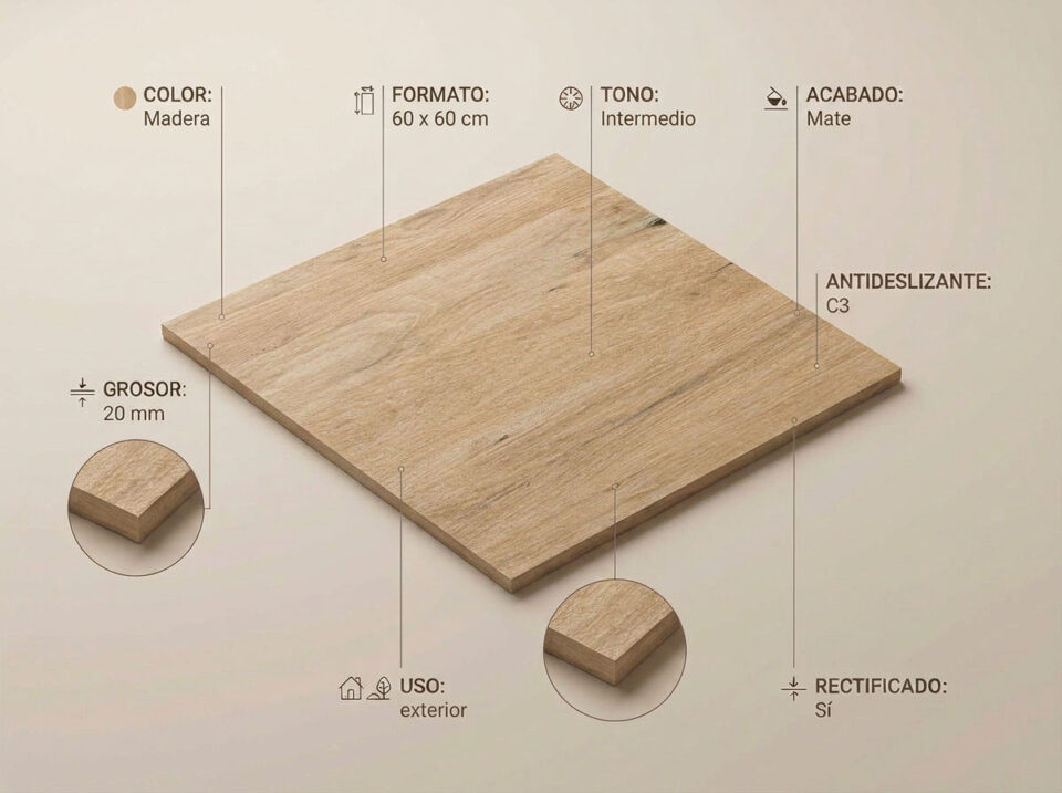 Porcelánico Plus Balau Natural 60×60 cm MT 20 mm Rect Antid C3