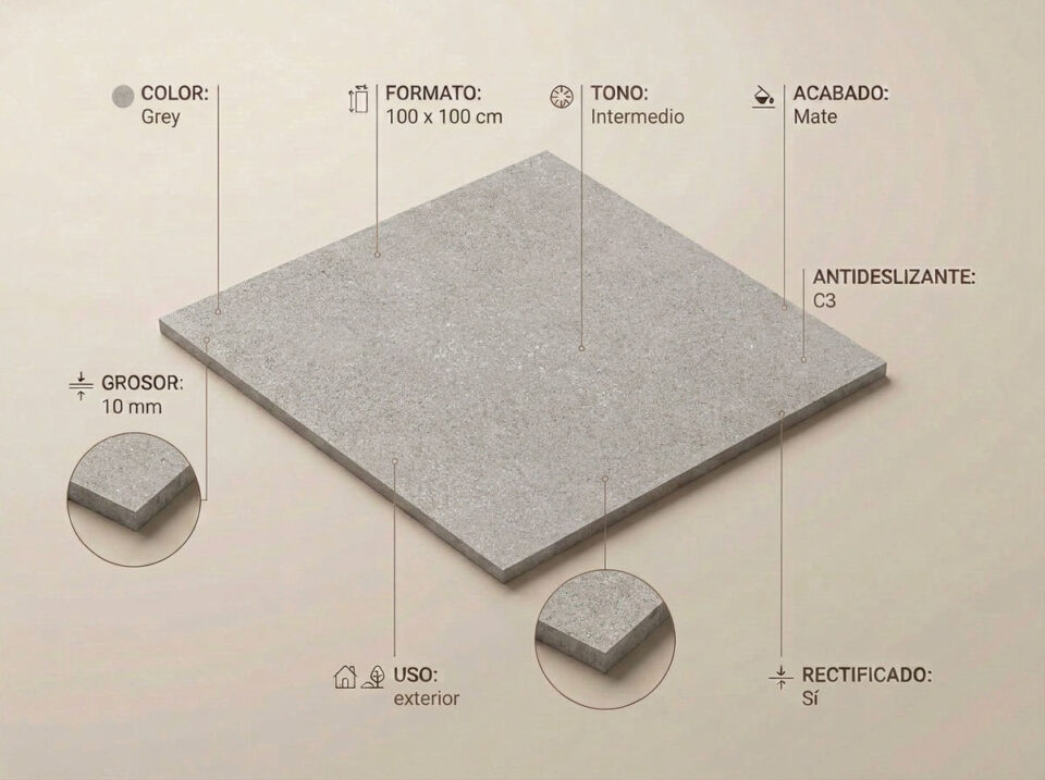 Porcelánico Glover Grey 100×100 MT Rect Antid
