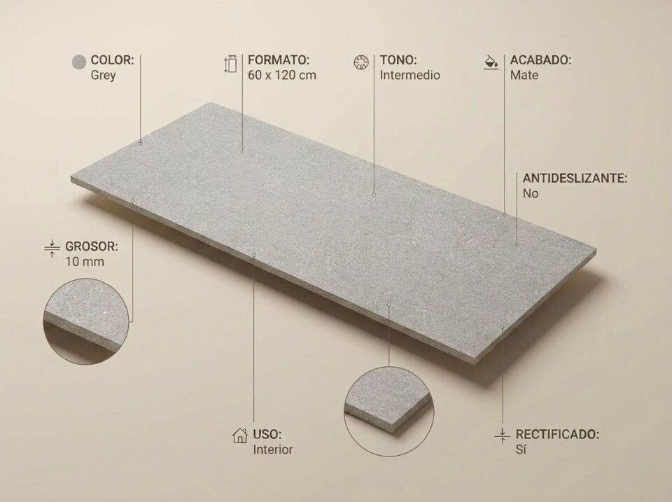 Porcelánico Glover Grey 60×120 MT Rect