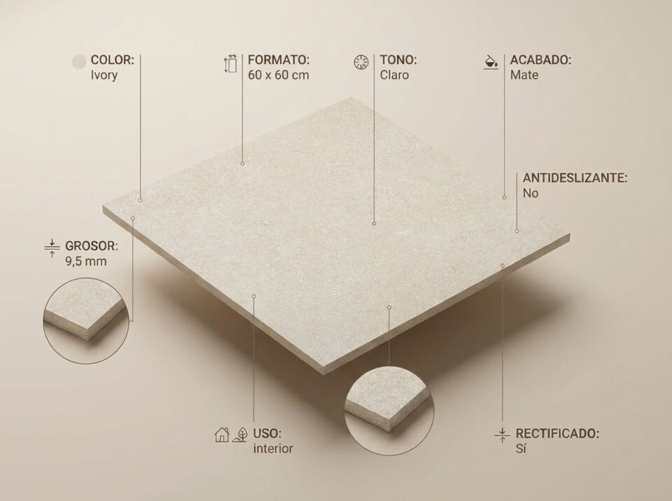 Porcelánico Glover Ivory 60×60 MT Rect